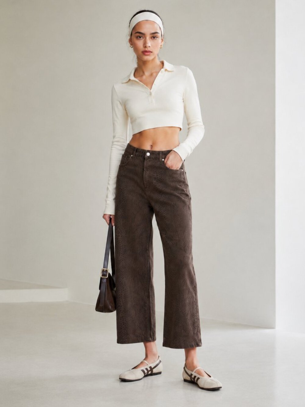 Zara Brown Animal Print High Rise Straight Leg Jeans Size 10